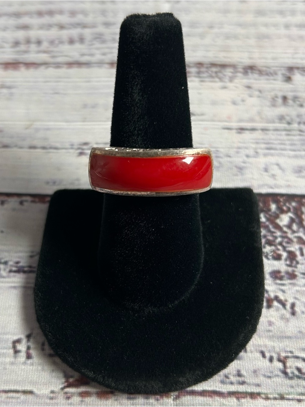 Artisan 925 Sterling Silver Red Accent Floral & Scrolls Statement Ring, Sz 7.5